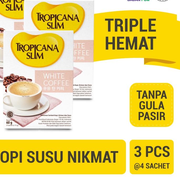 

♘ Triple Pack - Tropicana Slim White Coffee 4 Sch - Kopi Susu Nikmat Tanpa Gula Pasir ➷