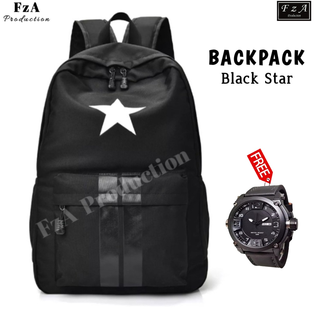 FzA Official - Tas Ransel Gendong Laptop Distro Sekolah Kuliah Pria Wanita Black Murah Original Tas Punggung Laptop - BSQS