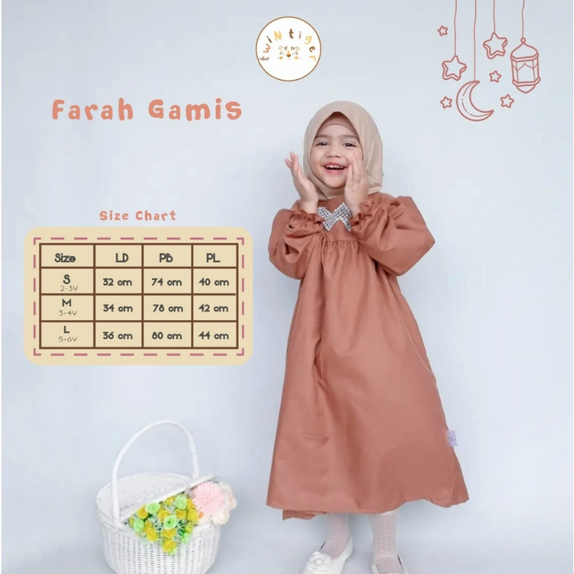 Twin Tiger 0-6 Tahun Farah Amira Gamis Set Raya / Setelan Gamis Lebaran / Pakaian Muslim Anak Ukuran SML Raya Set CBKS