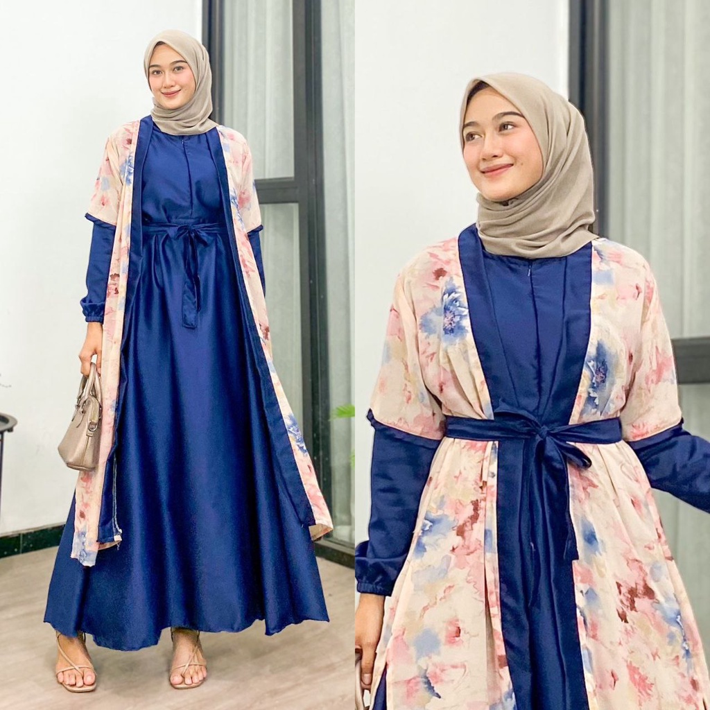 Gamis Terbaru 2023 Lebaran Wanita // Gamis Wanita Remaja Dewasa Matt Silk Premium Import Mix Outer Babydoll // Gamis Polos Mix Outer Bunga ELEGAN MEWAH SOFT PRINT HIGH QUALITY / GAMIS KONDANGAN PESTA KEKINIAN / Gamis Murah real pick Dress Busana Muslimah