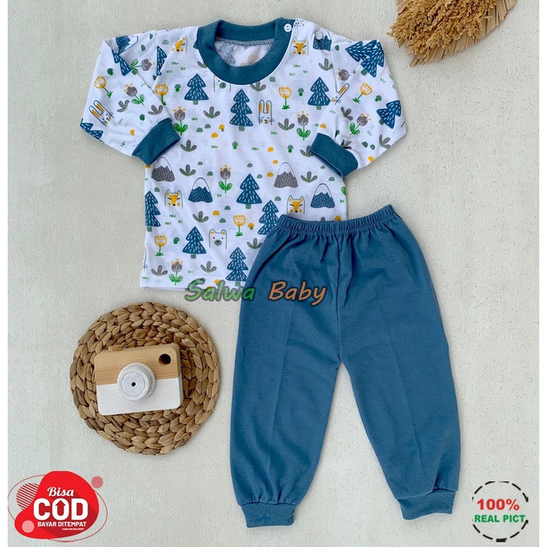 Setelan Baju Bayi Piyama Bayi Lengan Panjang Kancing Pundak Motif Pohon Cemara Usia 3-12 Bulan Anababy