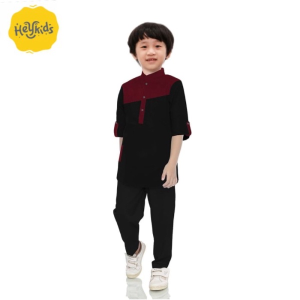 baju muslim Koko anak laki 1 - 12 tahun - baju koko anak laki laki lengan pendek - Hitam XS Murah Be