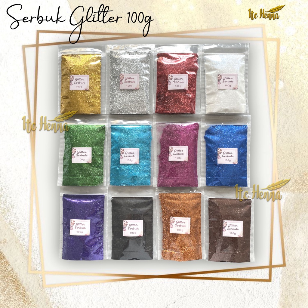 100g Glitter Serbuk Glitter Powder / Glitter Bubuk Powder Nail Art Gliter Serbuk Glitter Bahan Henna
