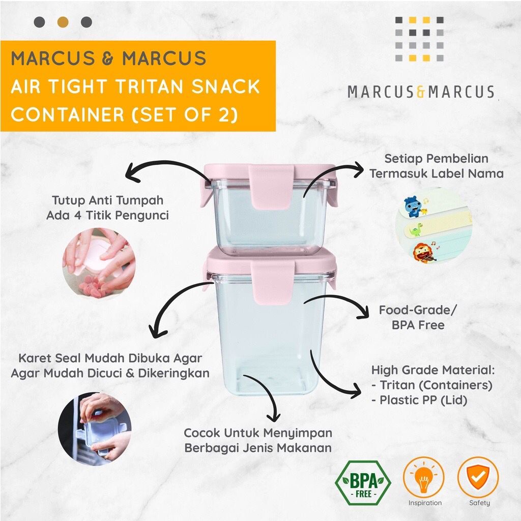 Marcus &amp; Marcus Air Tight Tritan Snack Container Set / Tempat Makan Bayi