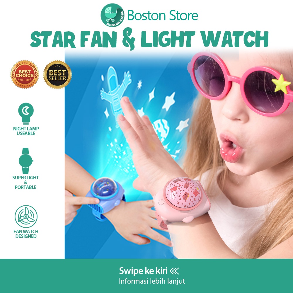 Bostonstore Kipas Angin Portable Gelang Fan Projector Listrik Kipas Mini Anak Anak / Kipas Angin Mini Bentuk Jam Tangan Portable/ Kipas Angin Tangan / Kipas Angin Tangan Portable / Kipas Angin Tangan Mini / Kipas Angin Tangan Karakter / Kipas Angin