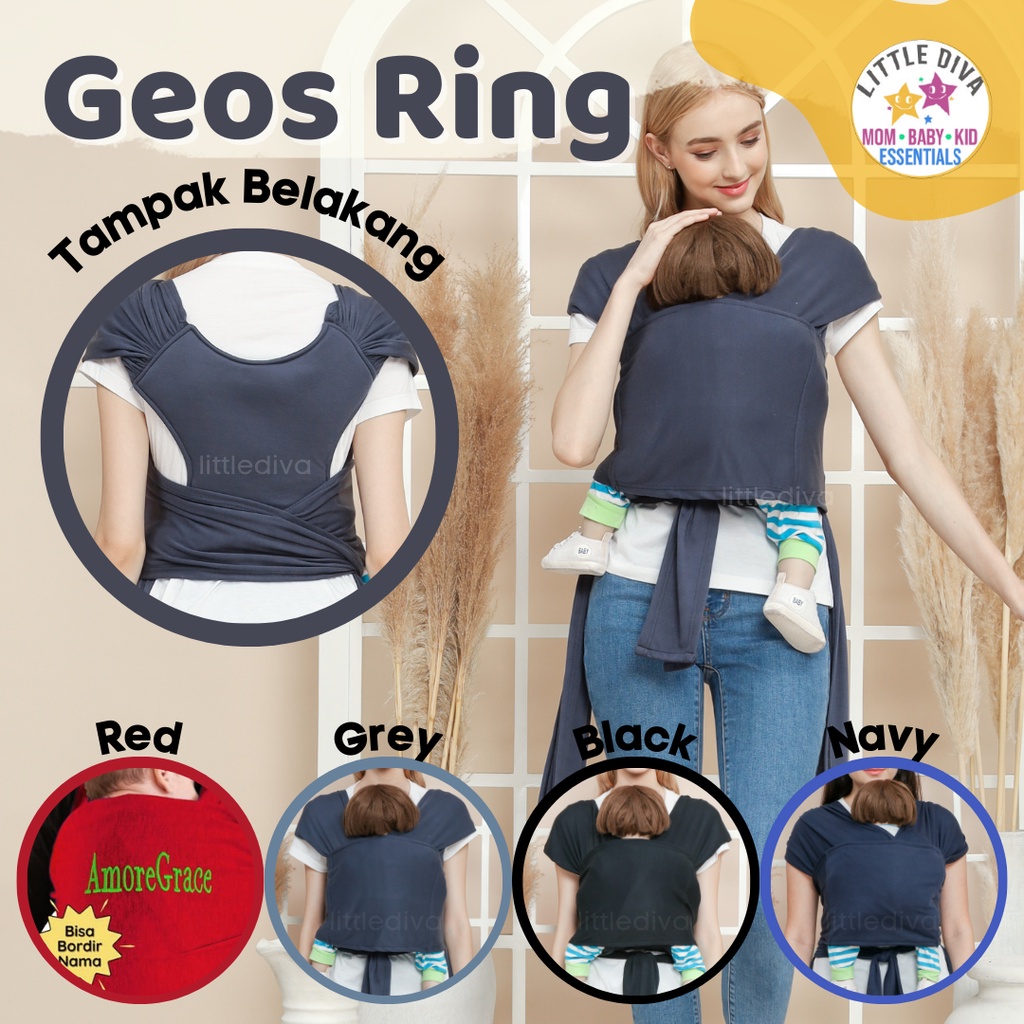 Geos Ring Gendongan Bayi Silang Selempang Baby Wrap carrier Sling gendongan M Shape