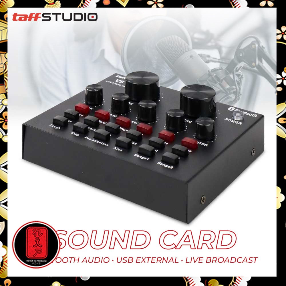 TaffSTUDIO Bluetooth Audio USB External Soundcard Live Broadcast - V8 - Black