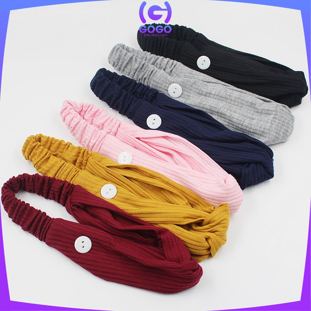 GOGO-C63 Bando Korea Wanita Motif Garis Salur Karet Elastis Dengan Kancing Pengait Masker / Headband Bendo Aksesoris Rambut Fashion Wanita Import