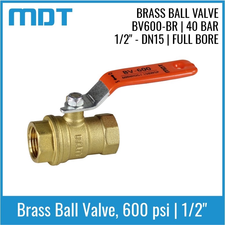 MDT | BV600-BR | Ball Valve, Brass, Full Bore, 1/2"
