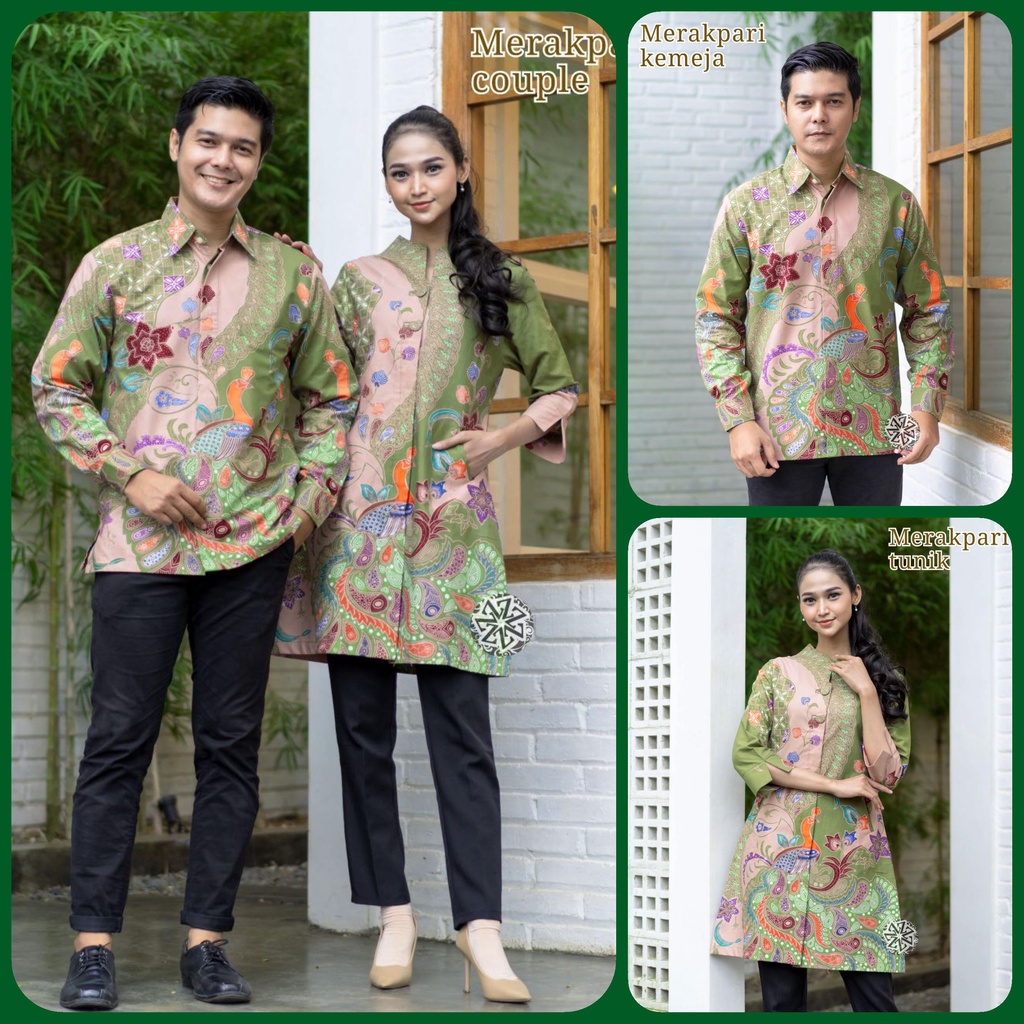 batik tulis couple Kemeja batik dan tunik Batik Tulis Berlapis Furing Lengan Panjang Handmade motif merakpari hijau batik couple tulis premium