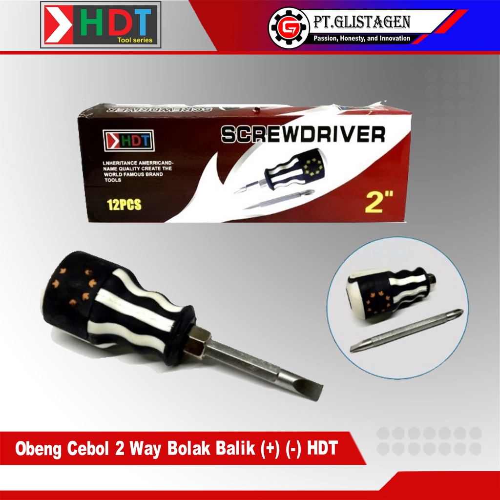 HDT Obeng Cebol Bolak Balik Plus Minus Mini Stubby Screwdriver 2 Way