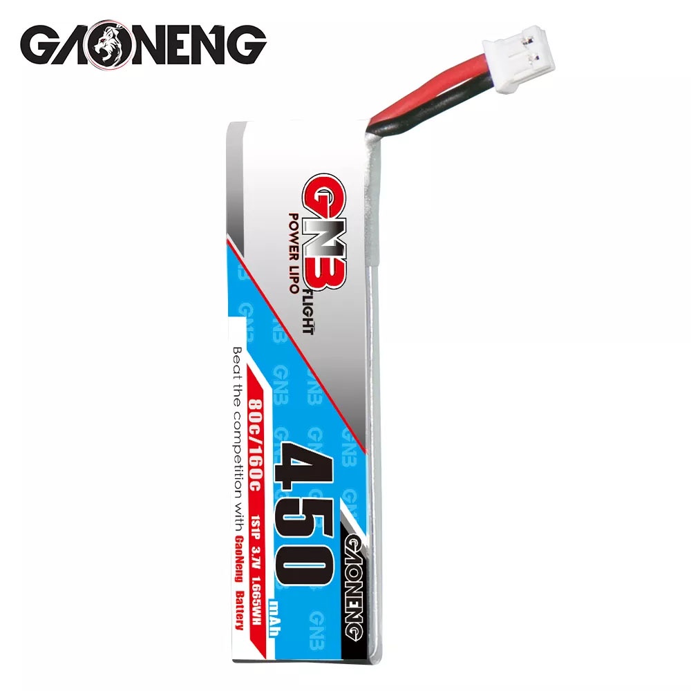 GNB 1S 3.7V 450mah 80C Cabled PH2.0 Connector LiPo Battery