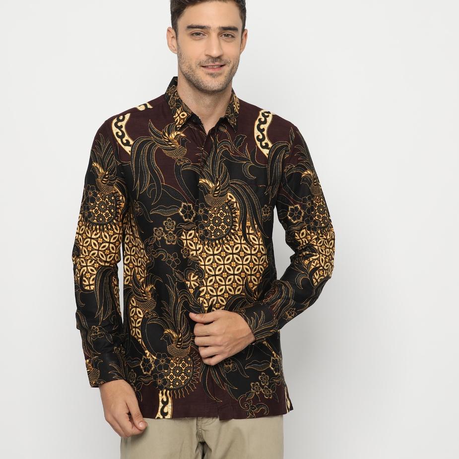 ✮ Platini Kemeja Batik Pria Lengan Panjang Coklat B ✰