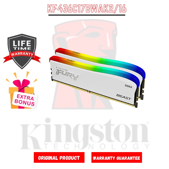 RAM KINGSTON FURY BEAST RGB WHITE DDR4 3600MHz 16GB KF436C17BWAK2/16