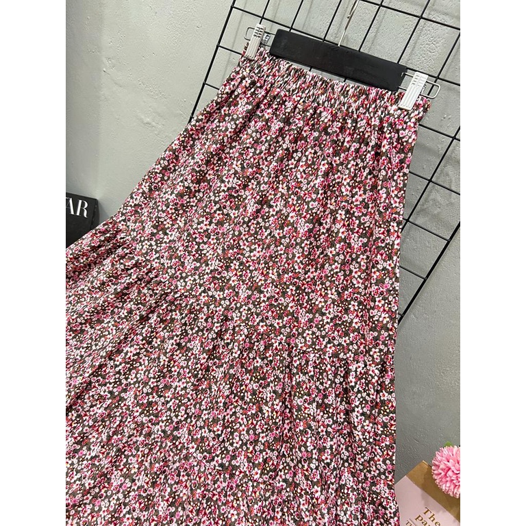 Skirt floral korean style | rok panjang wanita  beraksen 4 susun motif bunga deli | rok wanita muslim