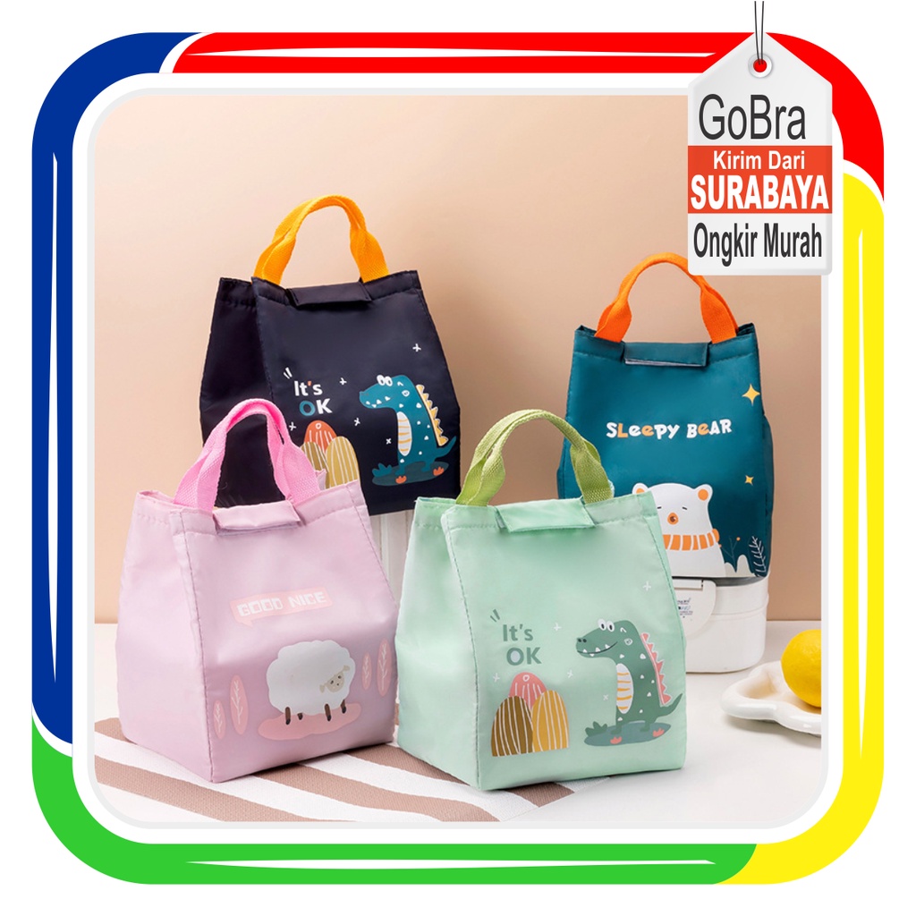 Gobra ♕ PA003 Tas Bekal Karakter Lucu Besar Lunch Cooler Bag Makanan Aluminium Kotak Makan Import Murah