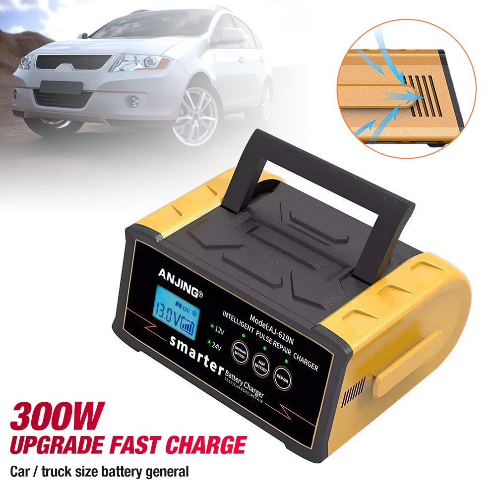 ANJING Charger Aki Mobil Lead Acid 300W 12V/24V - AJ-619N - Yellow