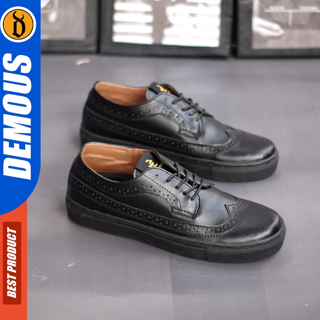 DEMOUS Rebellion - Sepatu Sneakers Pria Hitam Kerja Casual