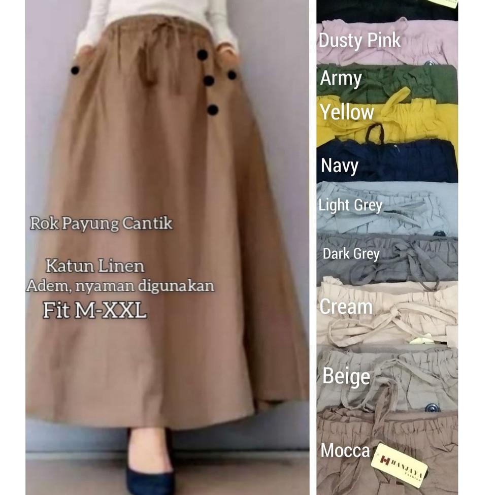 TREND F39 ROK KATUN LINEN RAMI PANJANG PAYUNG/ROK LEBAR MAYUNG. ROK REMAJA MUSLIM/ROK JUMBO ☉