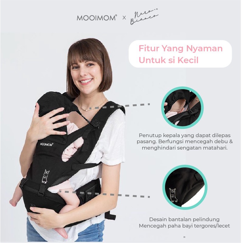 Mooimom X Nero Bianco - Lightweight Hipseat Carrier / Gendongan Bayi Hipseat / Gendongan Bayi Depan