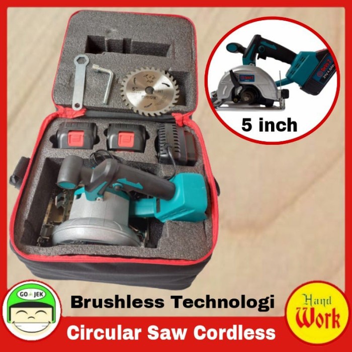 Terlaris Saw Circular Saw Cordless 5 Inch Gergaji Baterai Charger