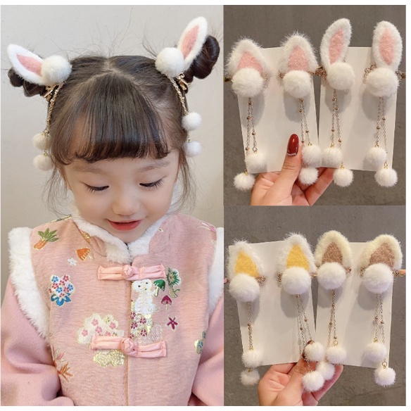 babyfit jepit rambut telinga bulu bulu 3d aksesoris rambut anak perempuan import yy-0314
