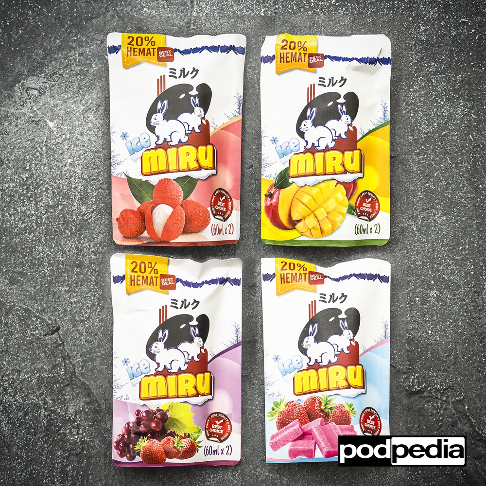 MIRU Fruity Strawberry Bubblegum, Lychee Soju, Mango Ice, Grape Berry 60ml 3mg Freebase