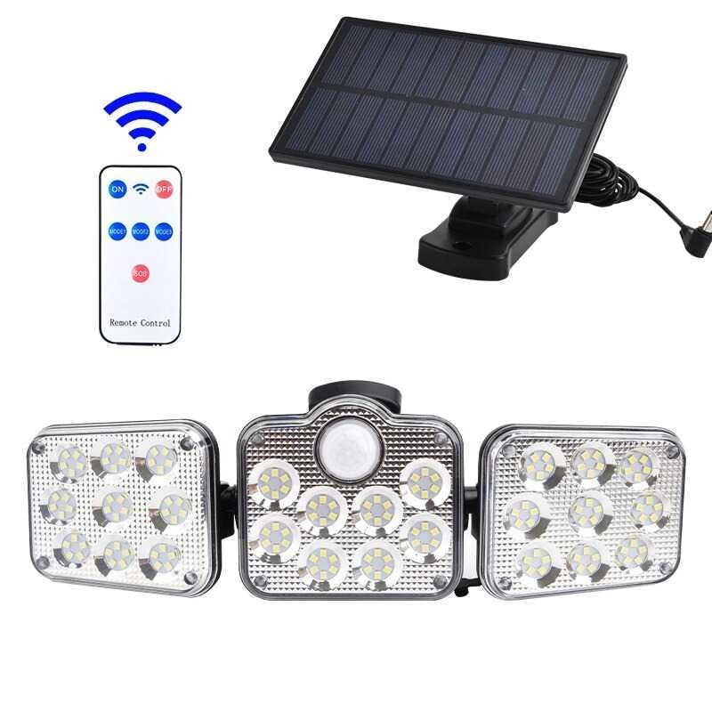 Lampu Dinding Solar Double Sensor Three Head 138 LED Cool White - JD-2858A - Black