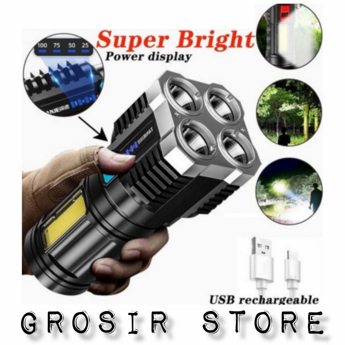 police   Senter LED COB L-S03 Senter Rechargeable USB 4 Mode