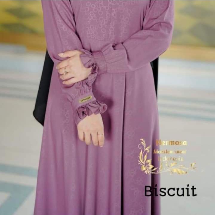 (Hermosa) Gamis embos hermosa motif biscuit warna dusty ungu umbrella 4 meter-gamis embos dusty ungu