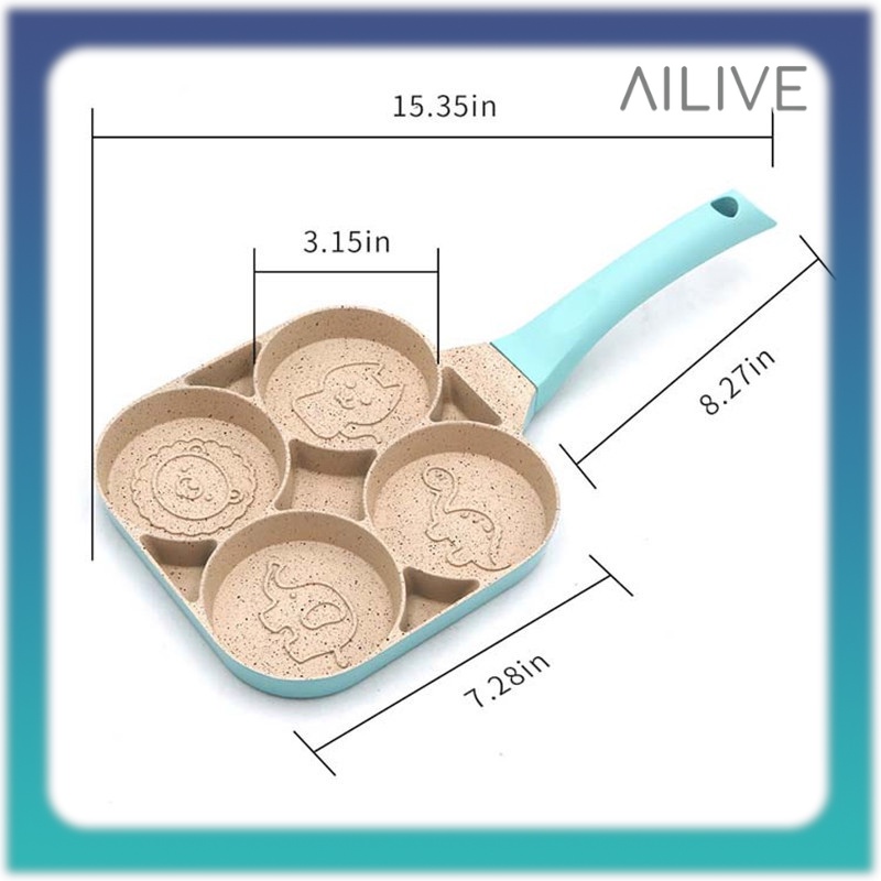 AILIVE OMIPAN Teflon Cetakan Telur Pancake / Teflon Omelet Pancake Anti Lengket 4 Lubang Dengan Corak / Pancake Egg Frying Pan Non-Sticky