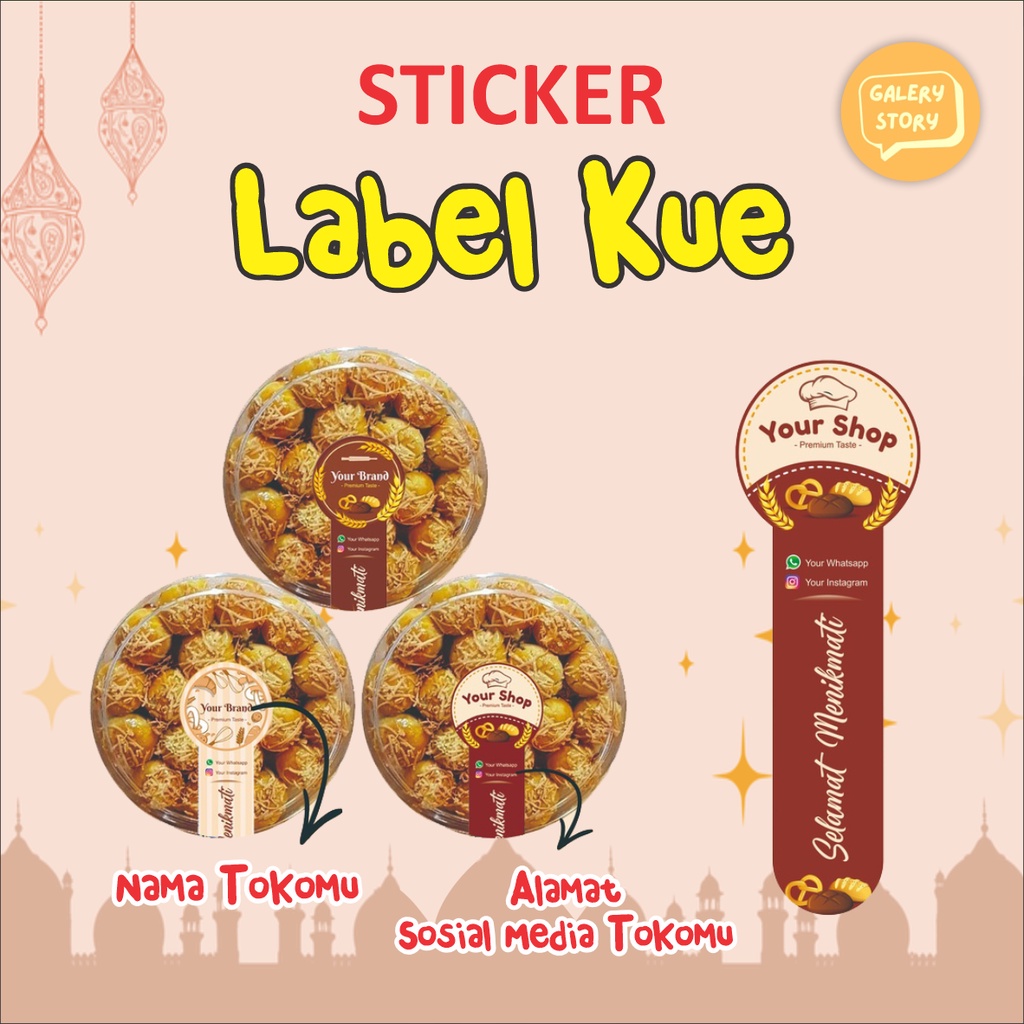 

Cetak Sticker Toples Kue Kering Lebaran Label Segel Kue Stiker Kromo Nama Makanan Kemasan Custom
