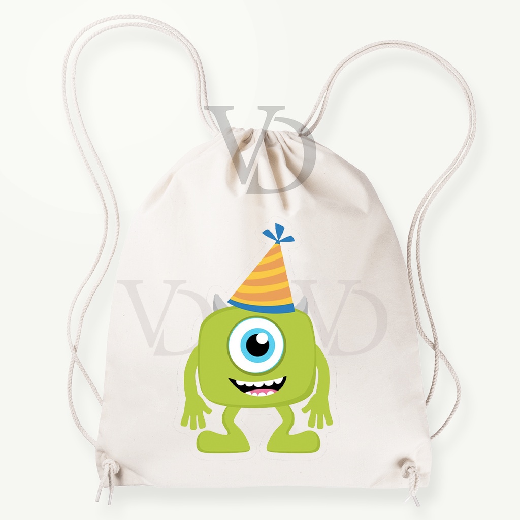 tas serut monster inc pixar disney edisi mike / tas belanja / stringbag canvas / tas kanvas