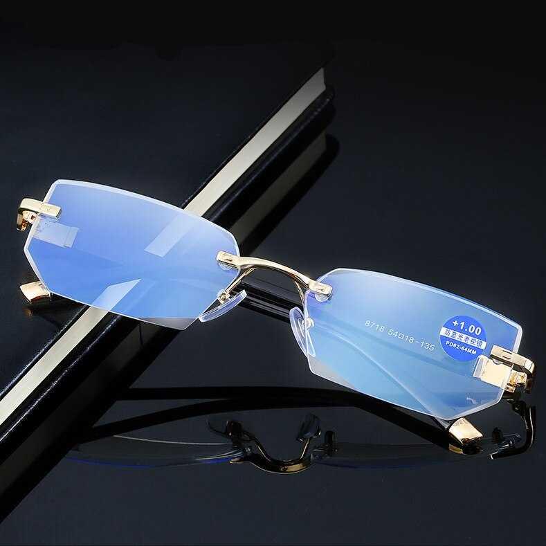 Kacamata Baca Rabun Dekat Frameless Anti Blue Light Reading Glasses - EY602 - Silver