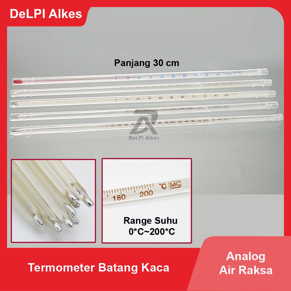 Termometer Thermometer Batang Stick Kaca Glass Air Raksa Manual Analog -10ºC~110ºC / 0ºC~200ºC / 0ºC