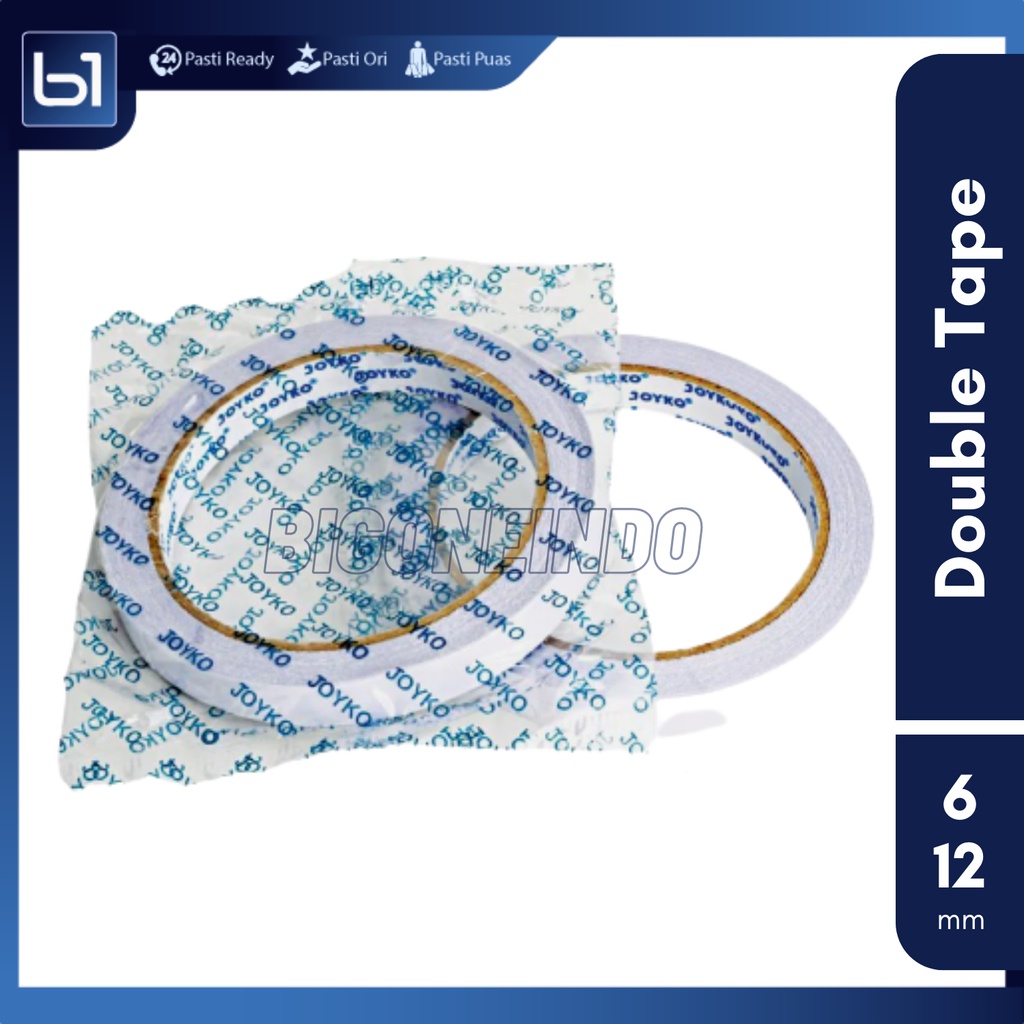

Double Sided Tape Joyko 6 mm & 12 mm, Perekat 2 Sisi, Selotip Double, Dobel Tip