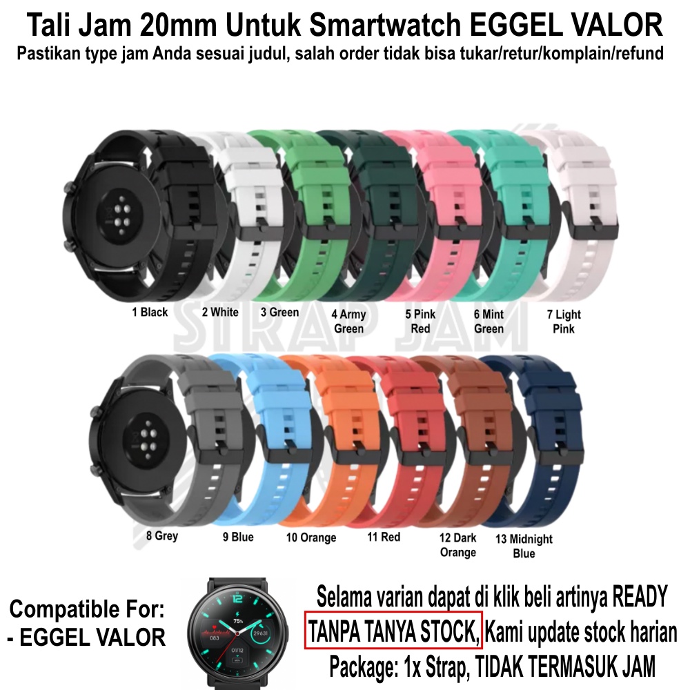 T2E 20mm Tali Jam Smartwatch Eggel Valor (BUKAN NEO) - Strap Rubber Silikon Buckle Hitam