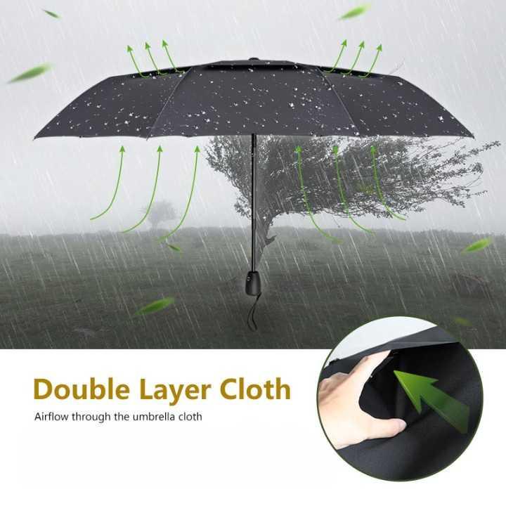 Payung Lipat Big Wind Resistance Double Layer - 4437S - Black