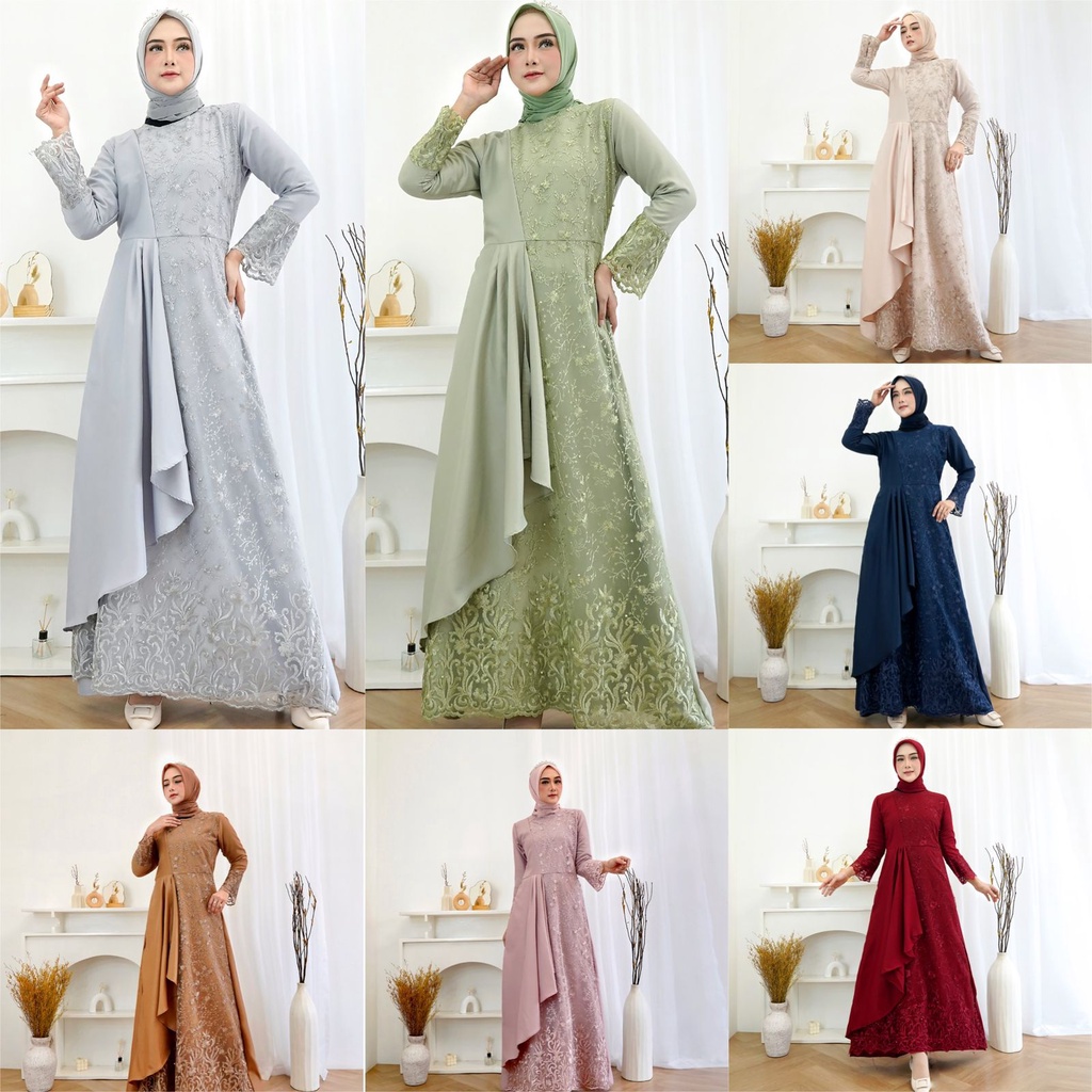 Gamis Mafaza Brokat TiLe Bordir/ GAMIS ZOLANA/Maxi Dress Lebaran Brukat Tulle Baju Muslim 8 warna