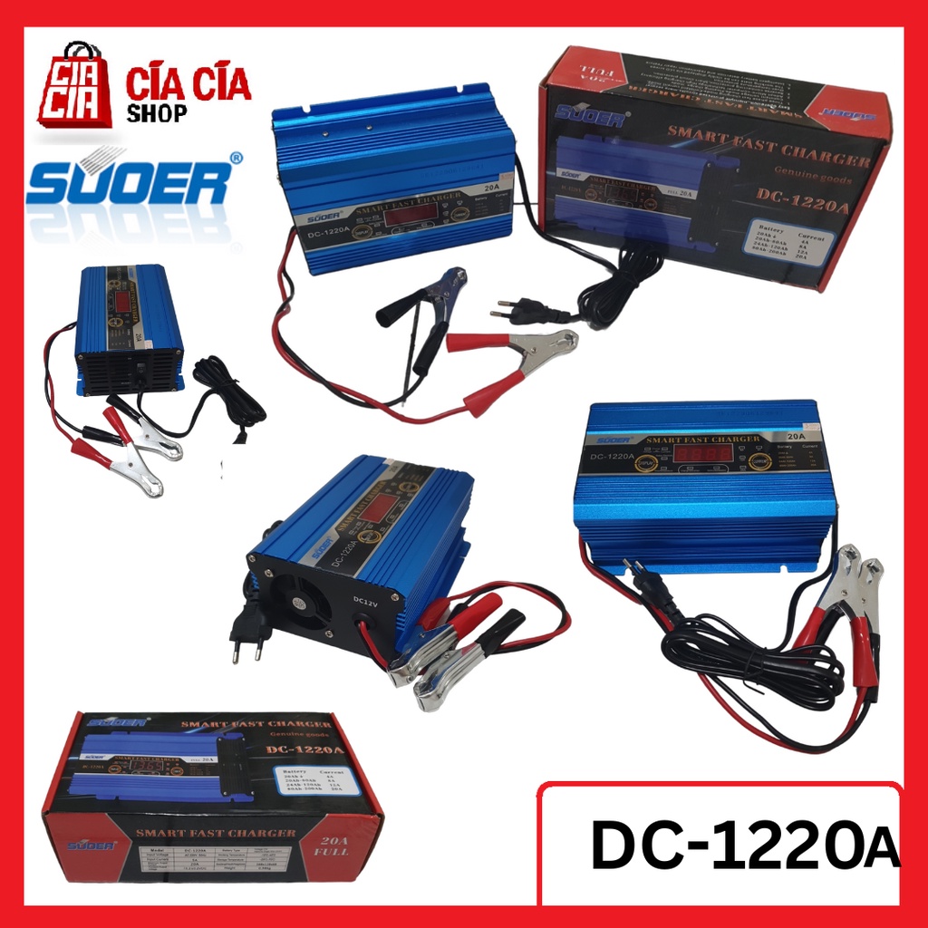 SUOER DC-1220A Smart Fast Charger Aki 12V 20A Casan Accu Aki Digital Charger Aki Digital Fast Charging