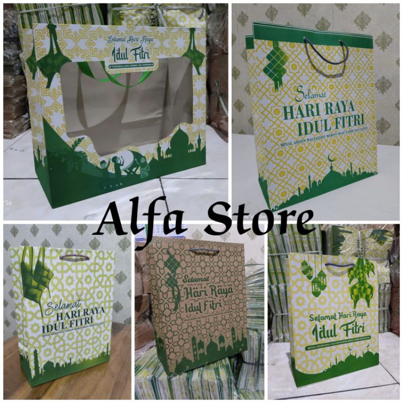 

Paperbag Edisi Lebaran / Paper bag mika transparan / Hari Raya idul fitri terbaru Uk. P26xL12xT33 cm & P35xL16xT30cm