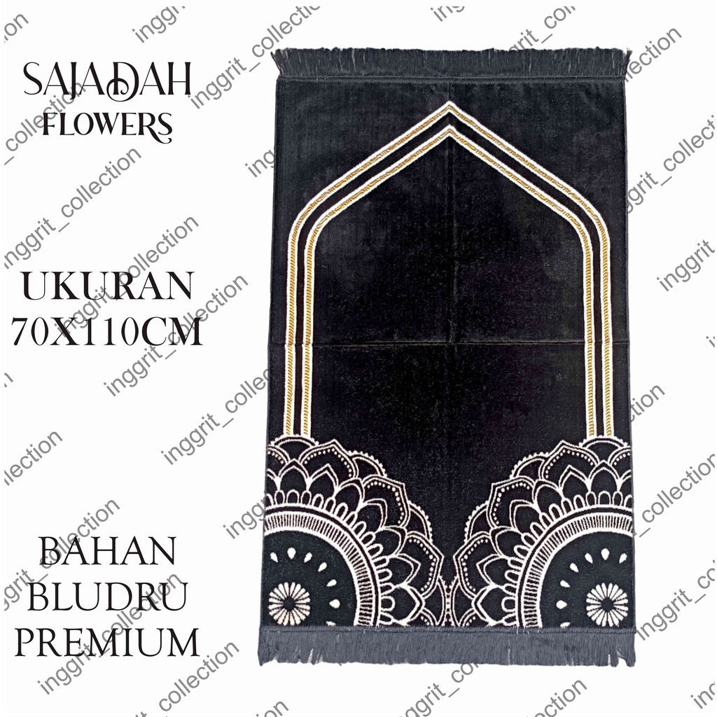 Sajadah Turkiye Hitam Motif Flowers, Sajadah Motif Bunga Cantik Simpel uk 70x110cm