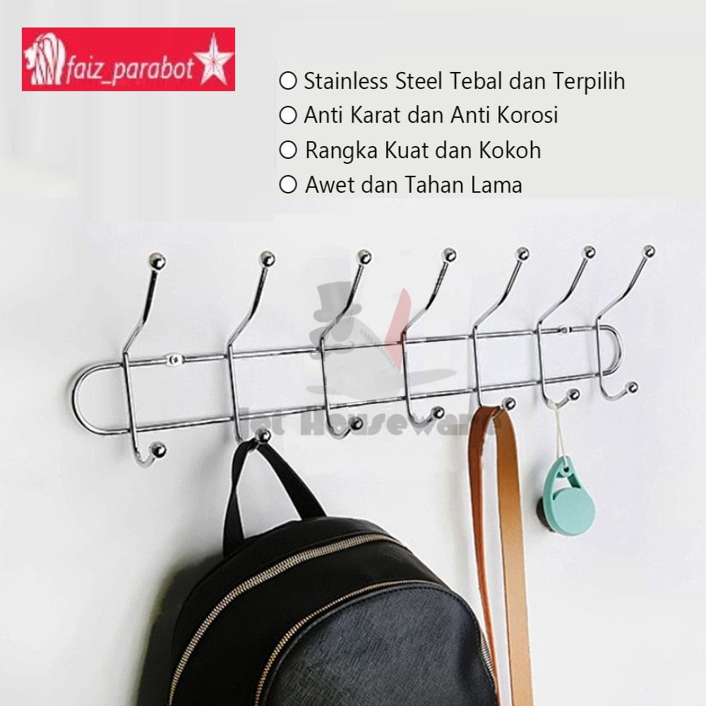 KAPSTOK STAINLES BESAR 14 KAIT- GANTUNGAN BAJU TEMPEL HANGER  DINDING