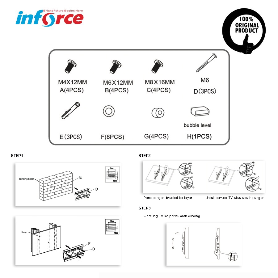 BRAKET TV 17-42&quot; - BRAKET MONITOR 17-42&quot; - BRAKET INFORCE W200CT UNIVERSAL - BRAKET MONITOR - BRAKET TELEVISI SEGALA MERK TIPE UNIVERSAL