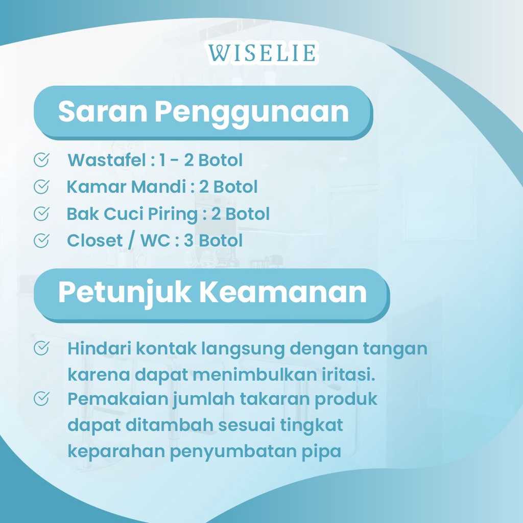 Wiselie Anti Sumbat Pipa Anti Mampet Berkualitas Pembersih Pipa