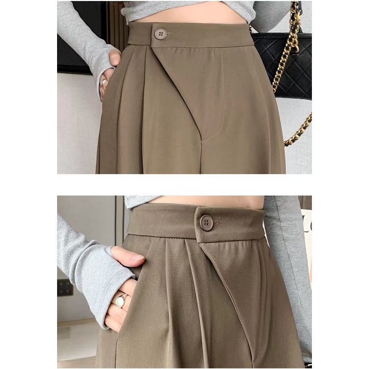 Highwaist Celana Kulot Hitam Panjang Korea Pants Wanita Celana Anti Kusut-loose Pants