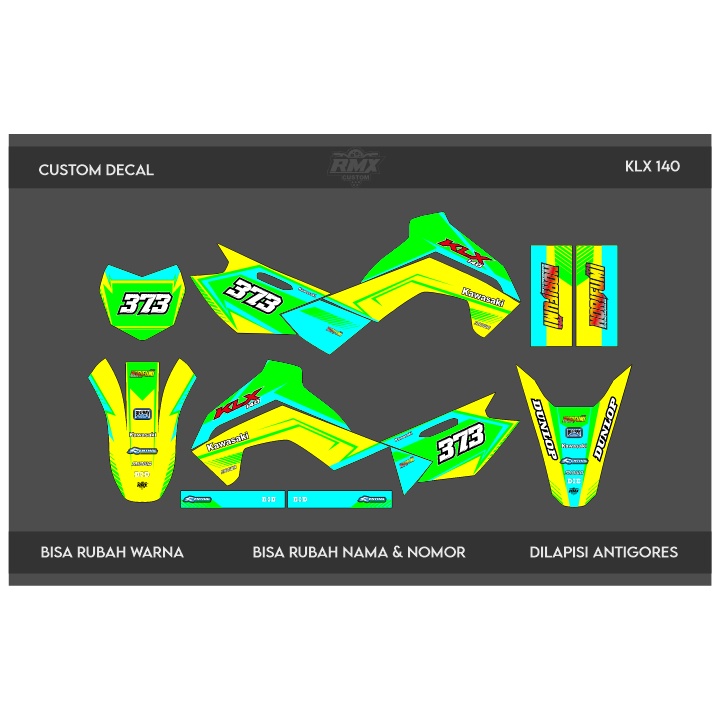DECAL STICKER KLX 140 (003) DEKAL STIKER FULLBODY HITAM MERAH, KUNING, HIJAU, BIRU TUA/MUDA, EMAS/GO