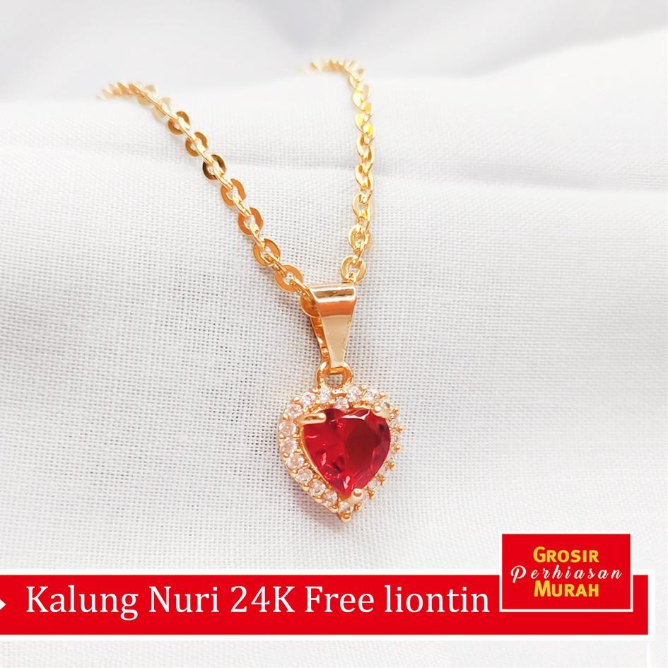 Terbaru 12.12 Kalung Titanium Nuri Nori Gold Emas Free Liontin Love Merah Delima 24K serbuuu 