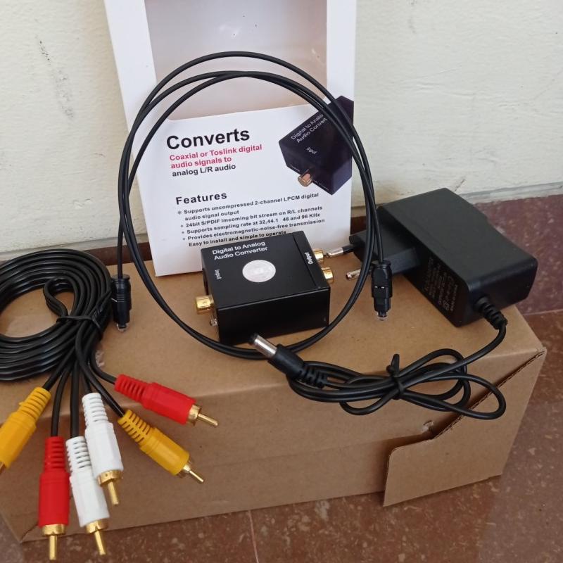 ☪ PAKET Converter Optik Audio to RCA + Kabel Optic Toslink dan Kabel RCA 3 to 3 untuk TV Ke Speaker 