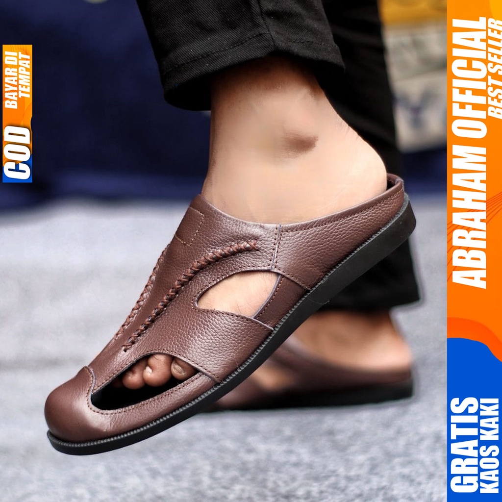 ABRHM x JOEBUS Sepatu Slip On Pria Sepatu Pria Casual Slip Sepatu Cowok/Cowo Ori Kulit Asli Sepatu Kasual Slop Anti Slip Semi Formal Kerja Kuliah Gaya Santai Keren Kekinian Original Murah Terlaris